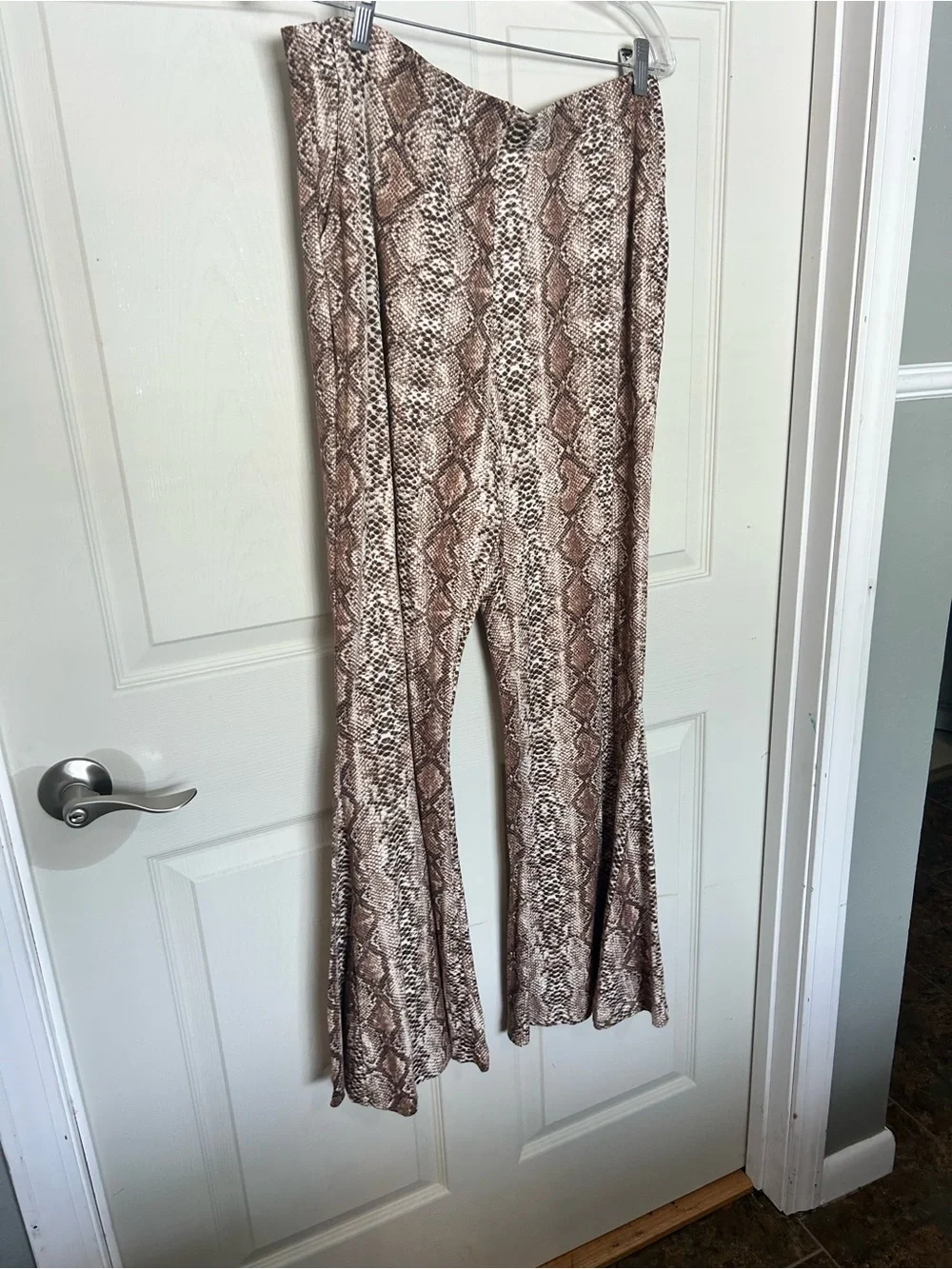 Buttery Soft, Snake-Print Flared Women’s Pants - Brown - Picture 3 of 6
